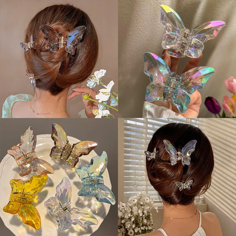 

Корейские заколки для волос с бабочкой для женщин и девушек, акриловая прозрачная заколка для волос с кристаллами в виде акулы, заколка-бабочка, аксессуары для волос