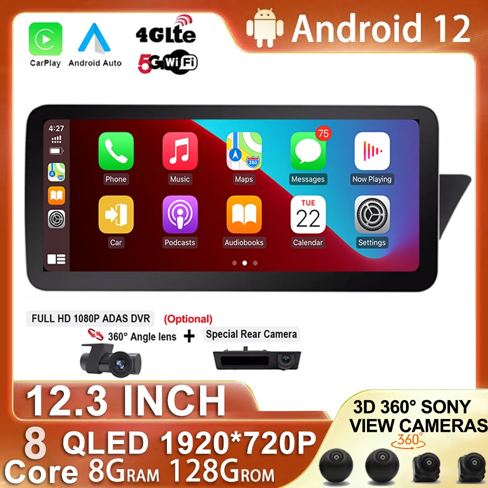 

Автомобильный DVD-радиоприемник RHD 1920*720 12,3 "Android 12 для Audi A4L S4 A5 B8 2009 - 2016 мультимедийный GPS-навигатор Carplay WIFI BT 4G LTE