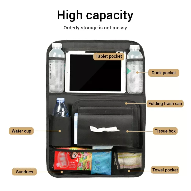 

Car Backseat Organizer Storage Bag Multiple Storage Pockets Anti-Kick Pad with Clear Screen Tablet Holder for Drink Snacks Books