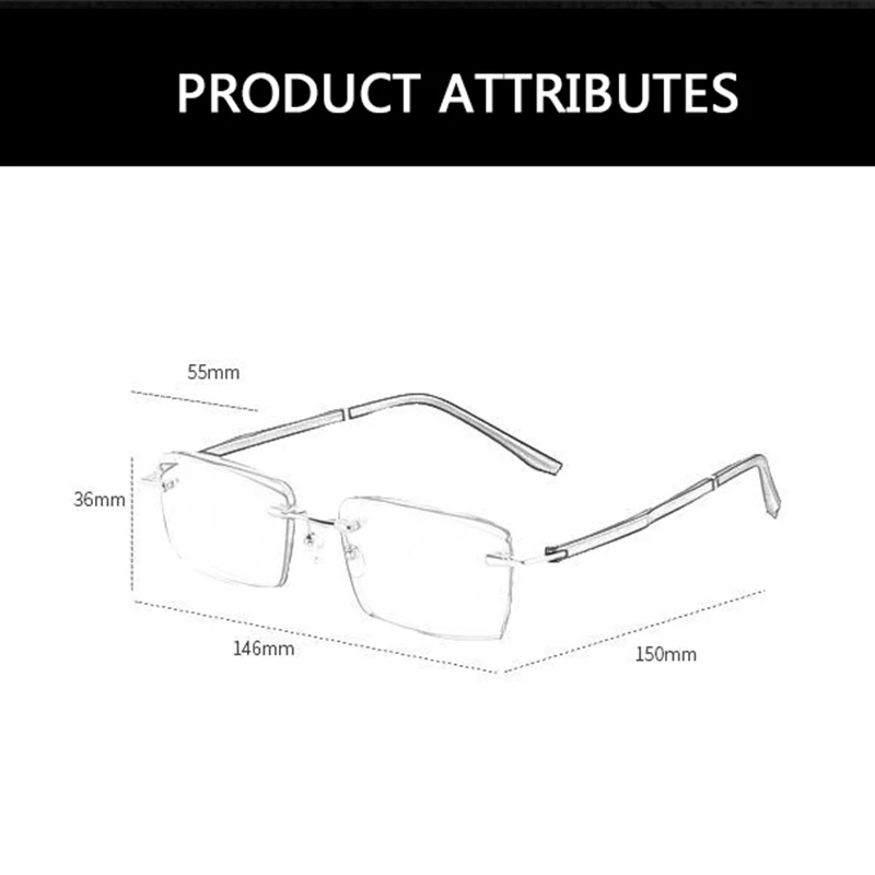 Очки для чтения без оправы мужчин и женщин пресбиопические диоптрии с синими