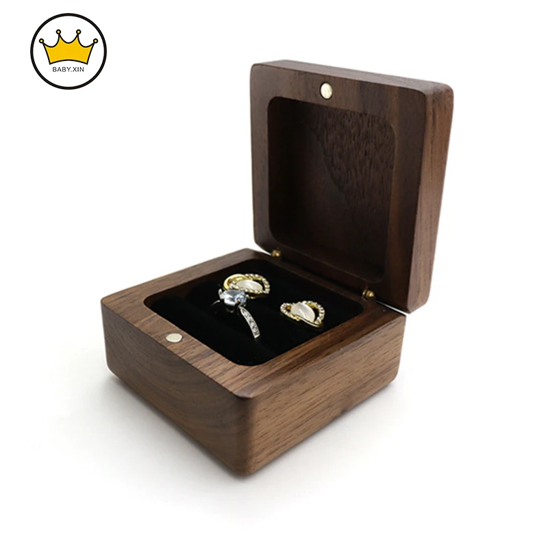 

Case Gift for Men Women double Ring box Wood Jewelry Box Mini Organizer Portable Small Wooden