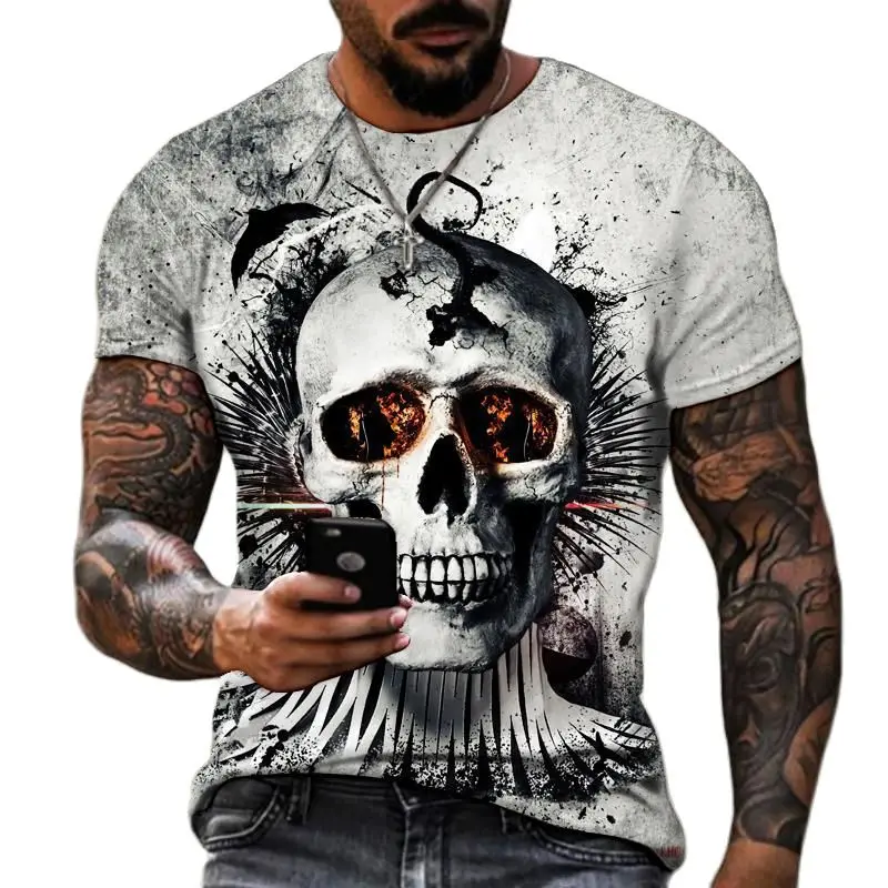 Fashion Horror Series Skull 3D Print Men's T-shirts Summer O-Neck Loose Short Sleeve Breathable Oversized Male T Shirt Tops Tees  - buy with discount