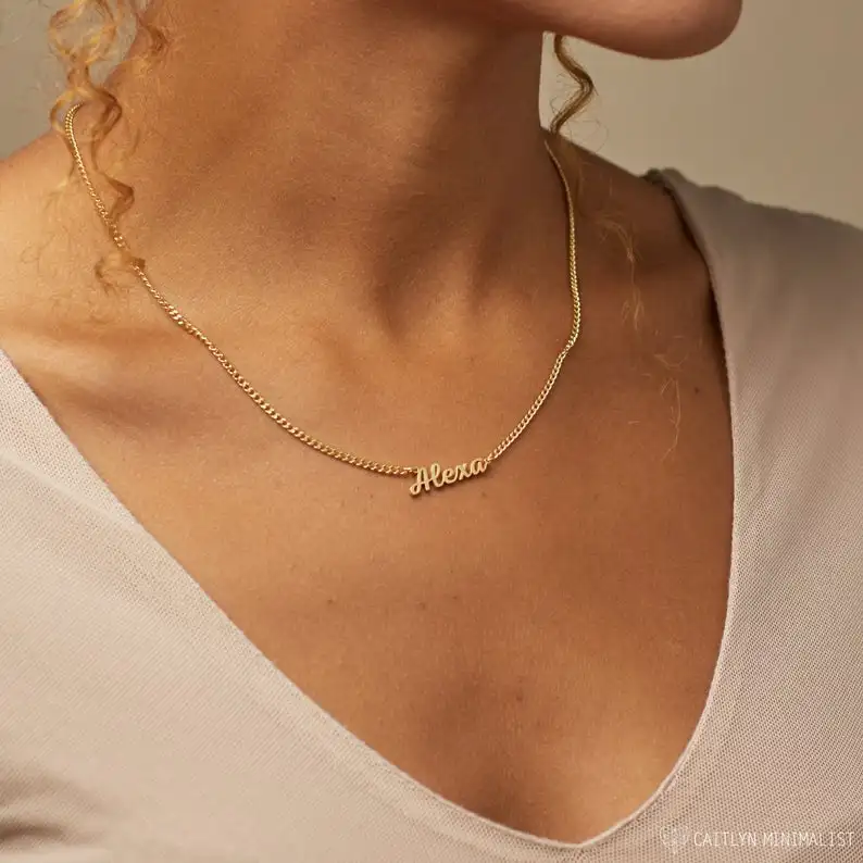 

Custom Name Necklace with Curb Chain in Gold, Sterling Silver, Rose Gold • Choker Necklace • Personalized Gift For Her • NH65F85