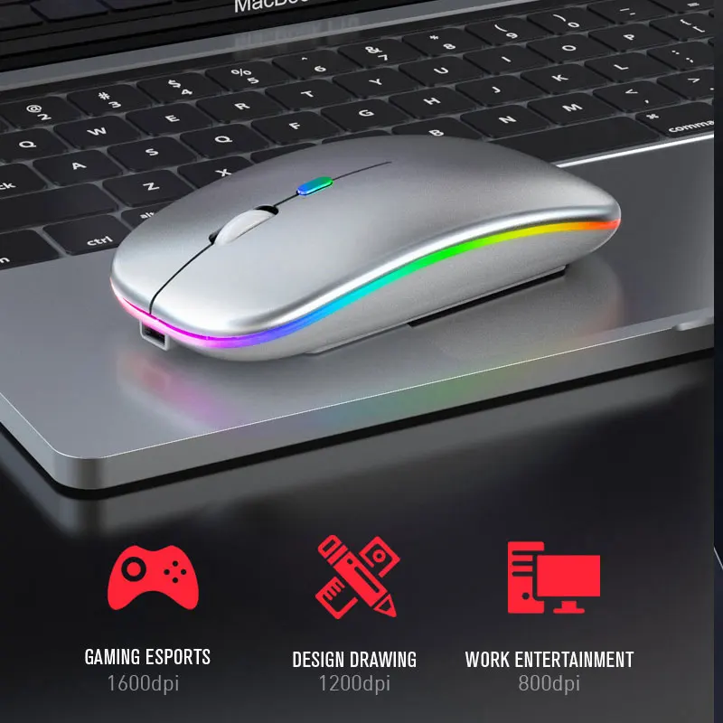 Bluetooth 5 0 Беспроводная с USB перезаряжаемая мышь BT5.2 RGB для ноутбука компьютера ПК