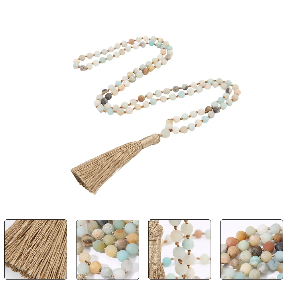 

Necklace Prayer Beads Chain Beaded Tassel Meditation Boho Tibetan Praying Natural Stone Statement Long Charm Rosary Bead