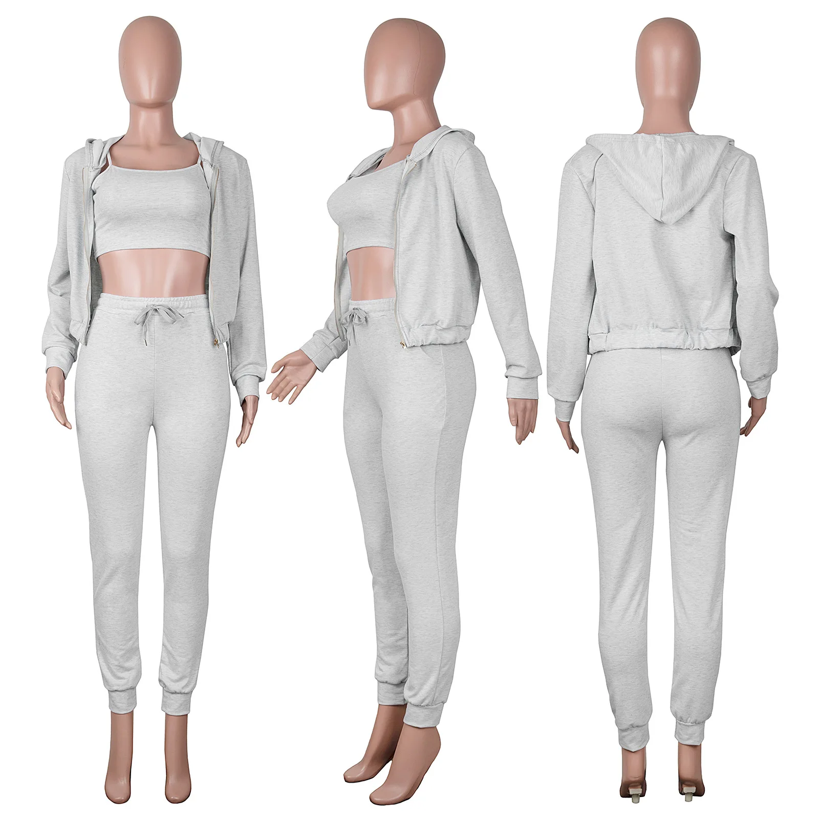 Осенний женский спортивный костюм с лямкой на шее + пальто капюшоном широкий