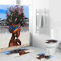 waterproof shower curtains with hooks fashion home decor digital printing toilet cover anti slip rugs african girls bath set