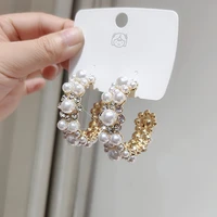 pearl rhinestone geometric hoop earrings for women bijoux ronud crystal earring weddings party jewelry gift
