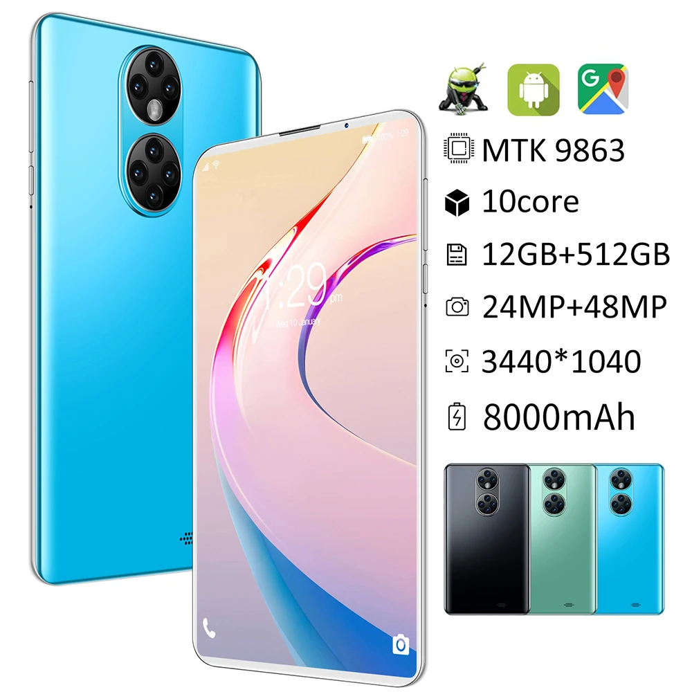 Умный планшет P50 Android 12 Гб ОЗУ 512 ПЗУ 7 дюймов 48 мп телефон десять ядер две Sim-карты GPS