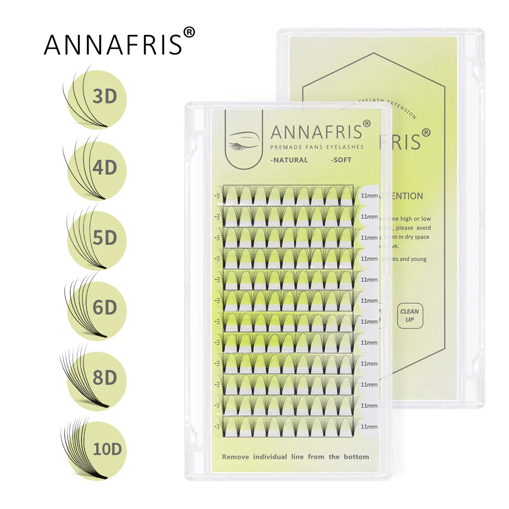 

ANNAFRIS Premade Volume Fans Lash Extension 3D 4D 5D 6D 8D 10D Short Root Pre Made Individual Eyelash Extension Faux Mink