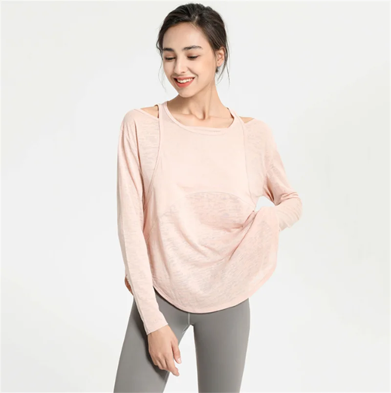 

LULU YOU WANT Сексуальная поддельная Спортивная свободная футболка из двух частей для бега женская блузка для тренировок в тренажерном зале тонк...