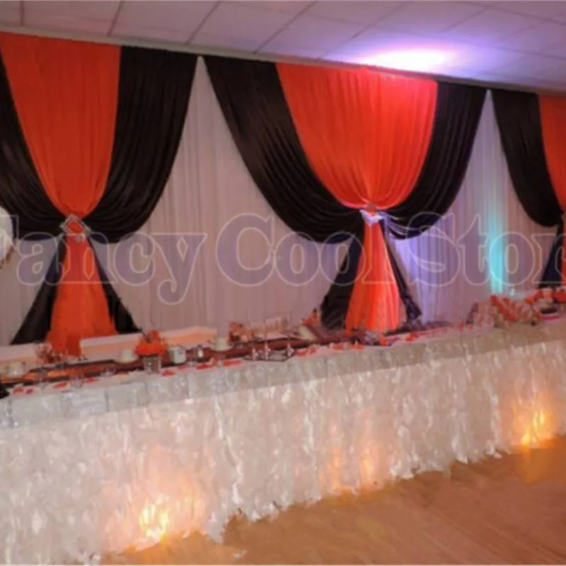 

3M x 6M White Wedding Backdrop with Black&red swags wedding decoration