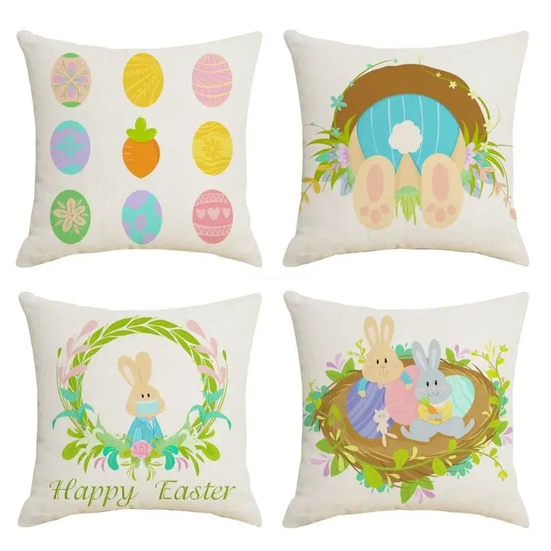

Spring Square Cushion Pillow Cover Cartoon Bunny Easter Egg Printing for Couch Dropship