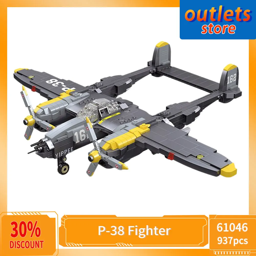 

JIESTAR 61046 High Tech P 38 Fighter Lightning Military Jet Aircraft Moc Bricks Technical Model Building Blocks Boys Toys 937PCS