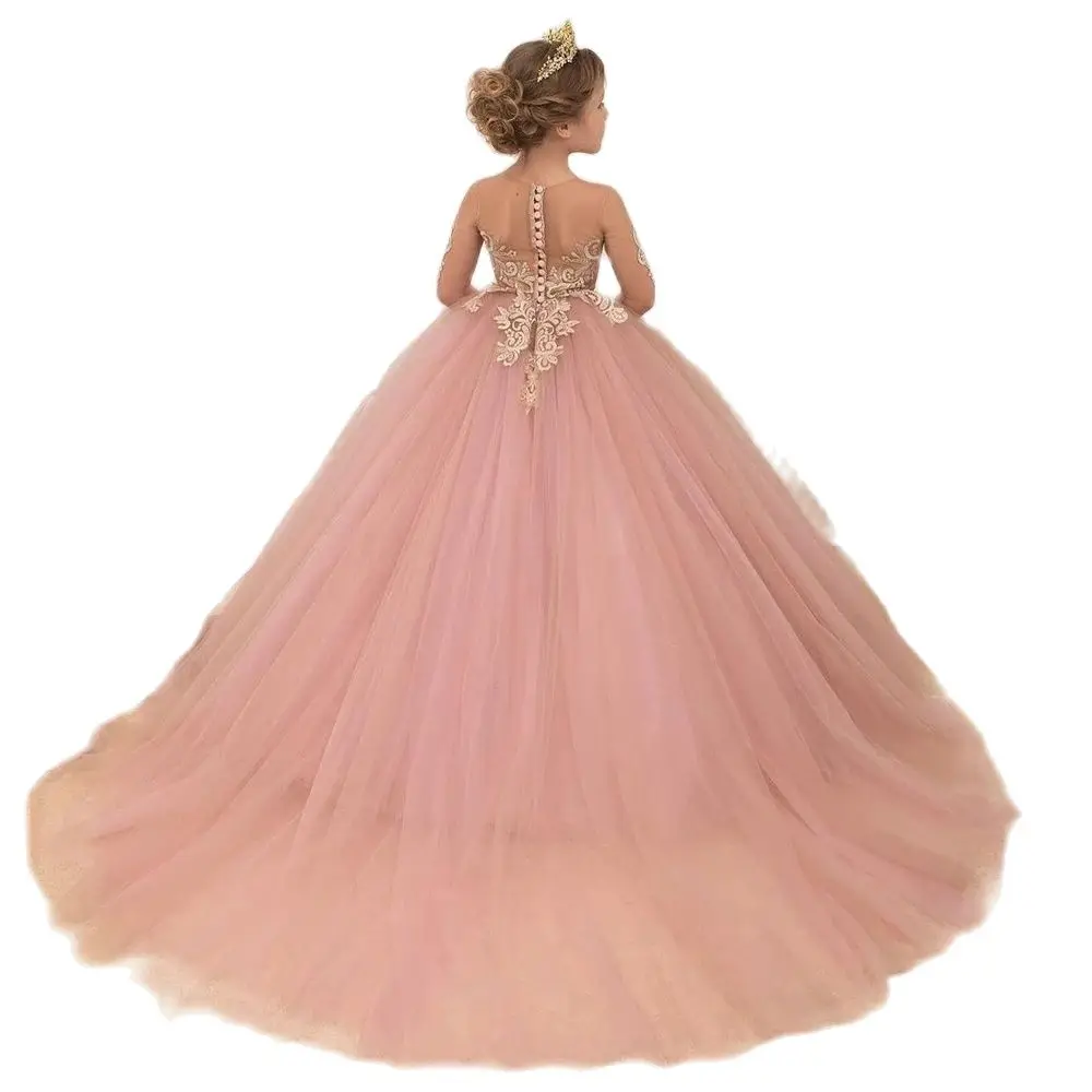 

Пышное кружевное вечернее платье для маленьких девочек, детские многослойные платья с цветами для девочек, платье принцессы высокой длины, ...