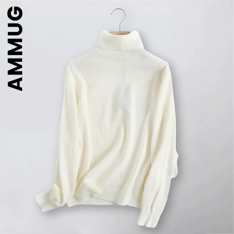 

Мягкий женский свитер из 100% шерсти, свитер с высоким воротником, тонкий вязаный джемпер для офиса, милые женские свитера