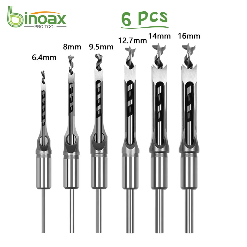 

Binoax 6 Pcs Square Hole Saw Drill Bits Wood Mortising Chisel Set Mortise Chisel Bit Kit Tool Set 6/8/9.5/12.7/15/16