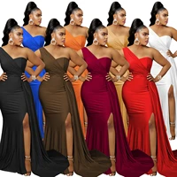x5819 womens dress summer fashion party party evening dress solid color tight one shoulder sleeve long skirt dress women
