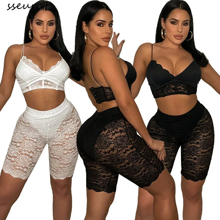 

Женский комплект из двух предметов, кружевной лоскутный укороченный топ и леггинсы до колена, комплект из двух предметов для вечеринки, лет...