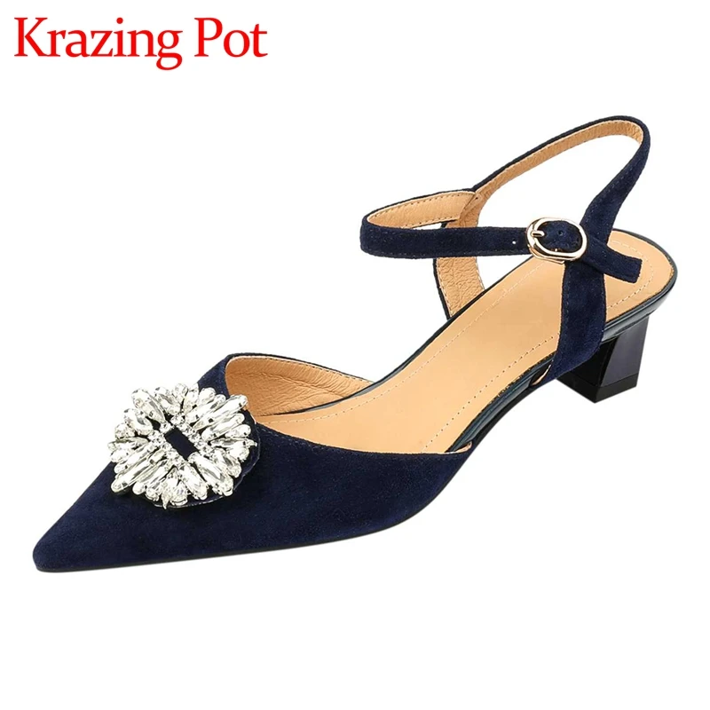 

Krazing pot sheep suede pointed toe med heel rhinestone decorations beauty girls dating Korean style sweet cozy women pumps L49