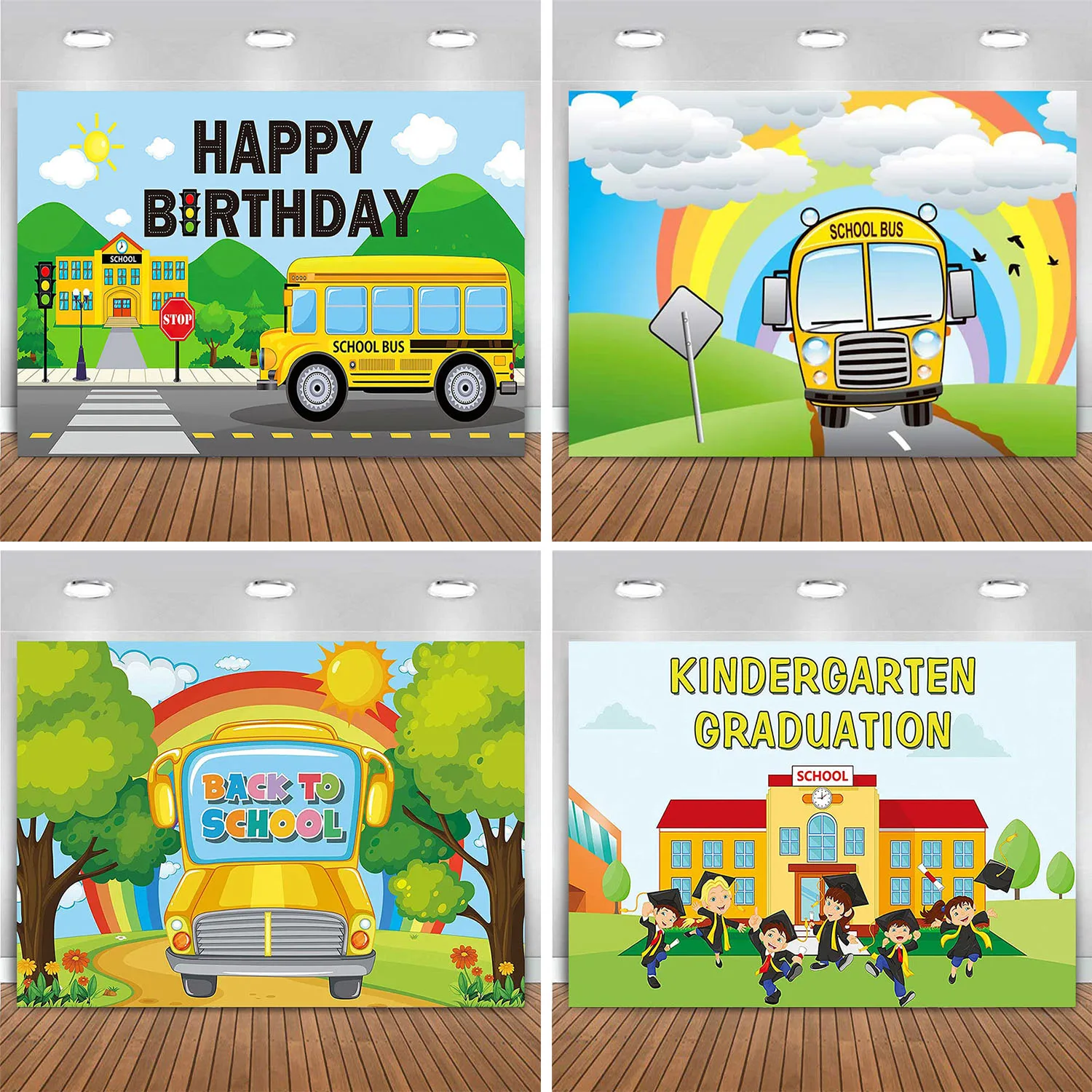 

Welcome Back to School Yellow Bus for Kids Child Preschool Kindergarten Graduation Birthday Party Wall Banner Backdrop Customize