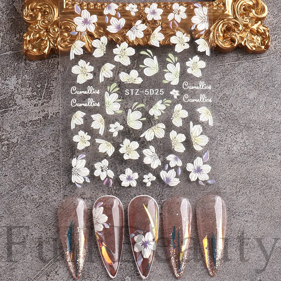 Новинка 2022 года ремесленные 5D наклейки для дизайна ногтей Камелия японский
