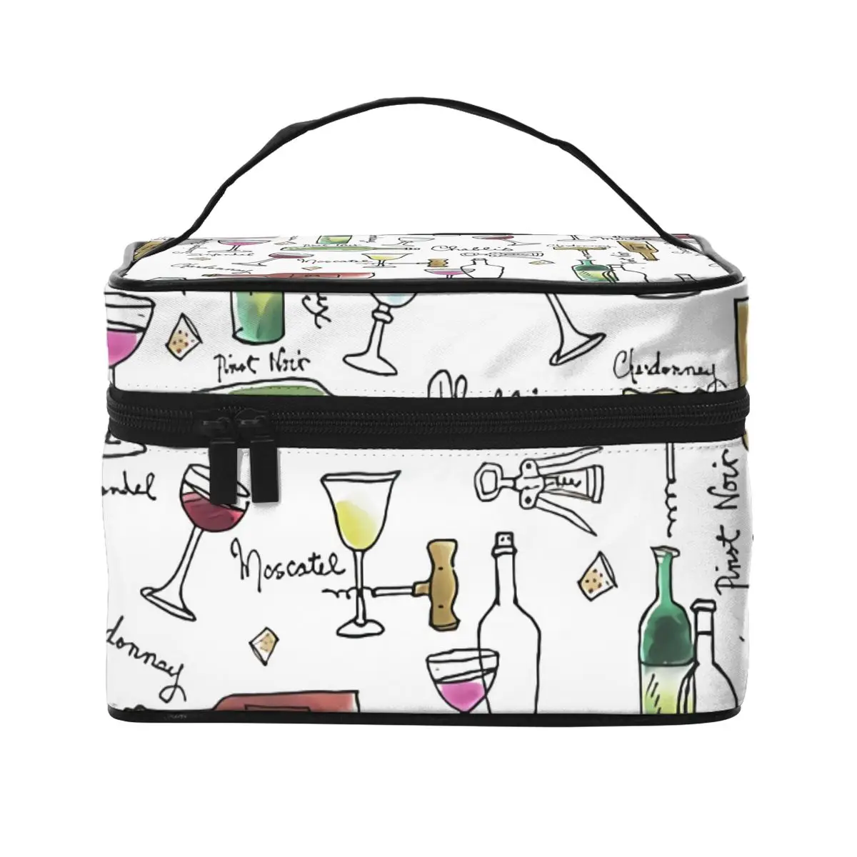 

Taste Of Wine Cosmetic Bags Various Wines Organization Daily Storage Organizers with Handle Traveling For Girls Makeup Bag