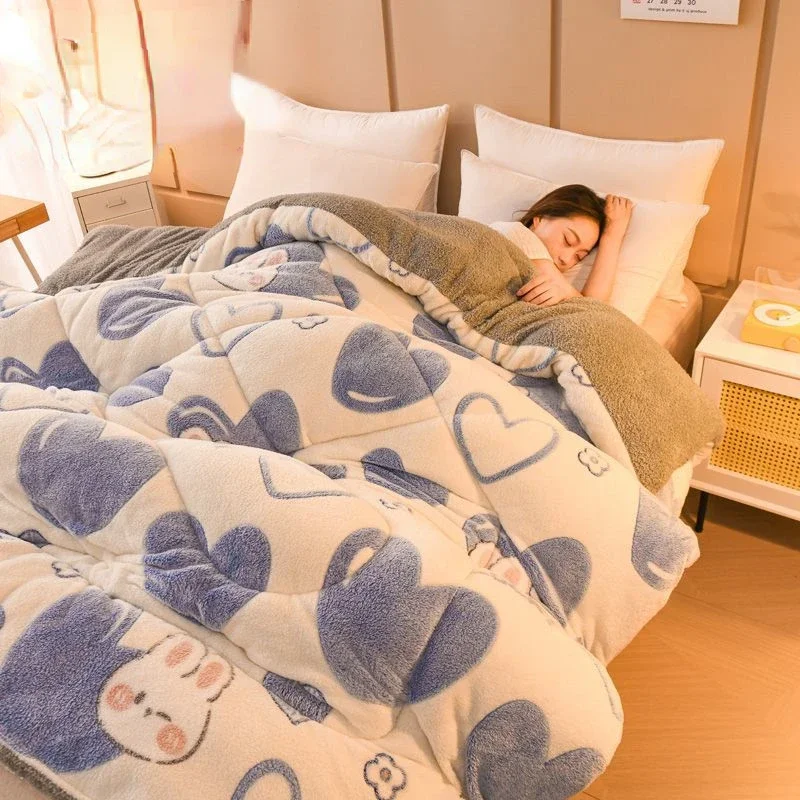 

Winter Lamb Fleece Winter Quilt Thickened and Warm Quilt Cotton Quilt Single and Double Sided Coral Plush Quilt Core Comforter