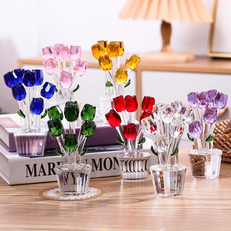 

Art Now Creative New Seven Rose Crystal Decorative Ornaments Table Crystal Handicraft Ornaments Counter Decoration Gifts Good