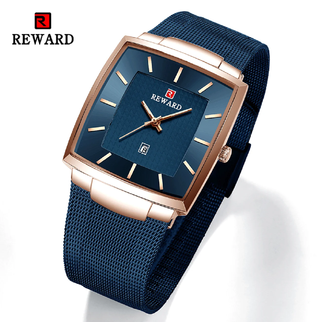 

REWARD Men's Wrist Watches Luxury Business Man Wristwatch Date Timer Timepieces Alloy Classic Mesh Square Quartz Watch for Men
