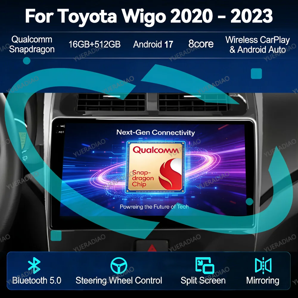 Фото Автомагнитола Android 17 для Toyota Wigo Agya Aygo 2020-2023: Мультимедийный видеоплеер, GPS-навигация, 4G LTE, 5G Wi-Fi, Qualcomm №1