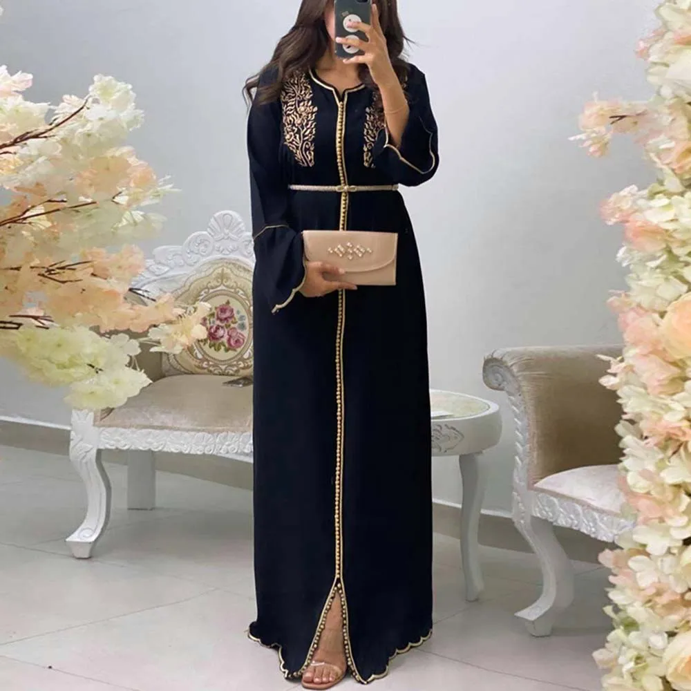Женское длинное платье-Кафтан с цветочной вышивкой модный хиджаб Jellaba