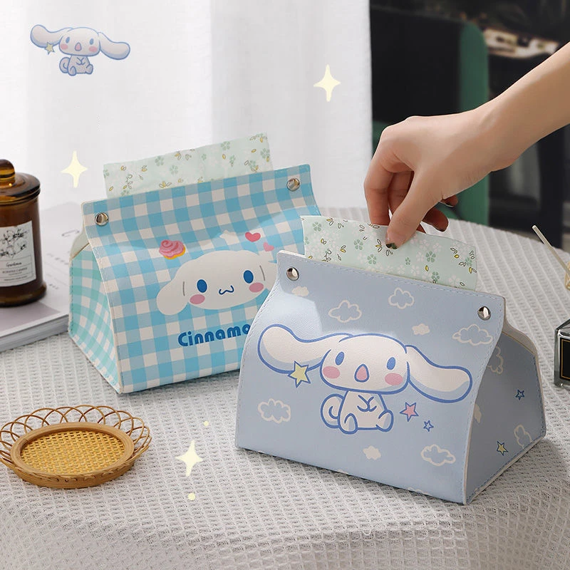 

Anime Cinnamoroll Pu Tissue Box Student Cartoon Sanrioes Kawaii Desktop Box Storage Bag Home Living Room Office Car Decoration