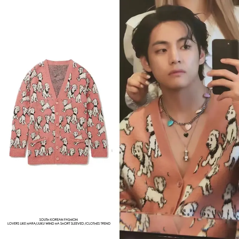 

Bangtan Boys Kim Taehyung V Sweatshirt Loose All-match Knitted Cardigan Button Tops Lazy Style Autumn Winter Jacket Kpop Fashion