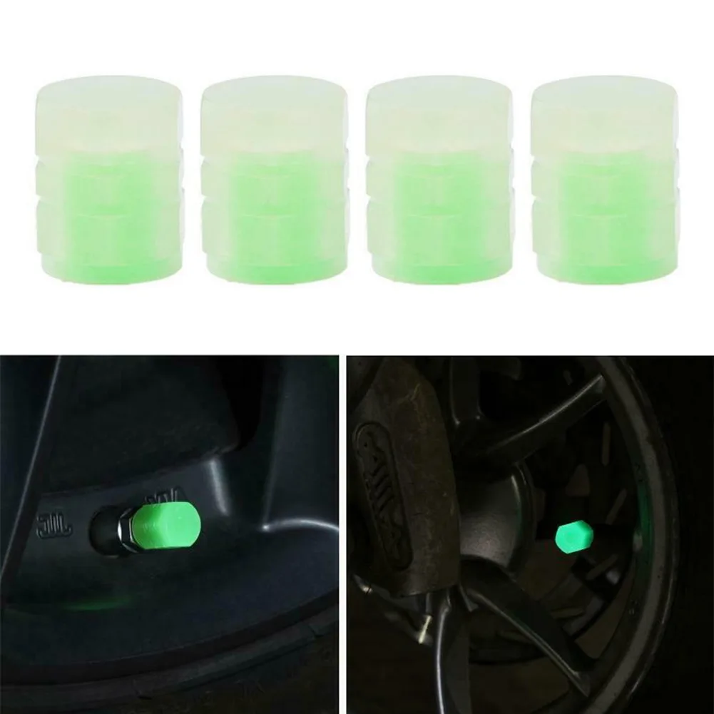 

4Pcs Tire Valve Cap Glow Dust Cover Universal Handmade Rhinestones Stem Cover Illuminated Valves Nozzles Car Accessories