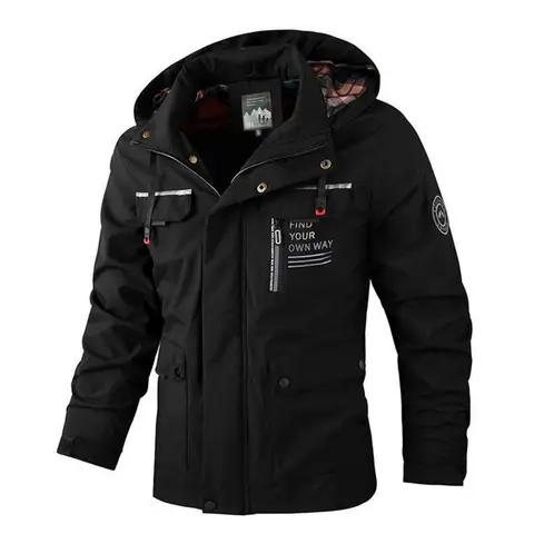 Ветровка мужская с капюшоном, стильная водонепроницаемая куртка с несколькими карманами, для активного отдыха, Зимняя