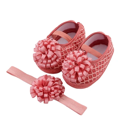 Обувь и повязка на голову для маленьких девочек, туфли принцессы с лентами и цветами, Мэри Джейн, обувь на плоской подошве, прогулочная обувь для новорожденных, малышей