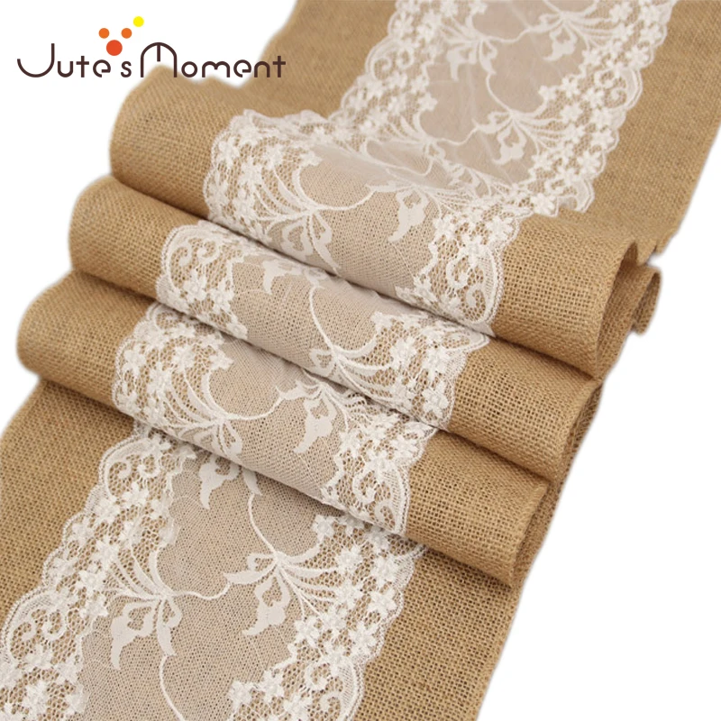 

Lace Burlap Hessian Natural Handwork Wedding Party Table Jute Runner