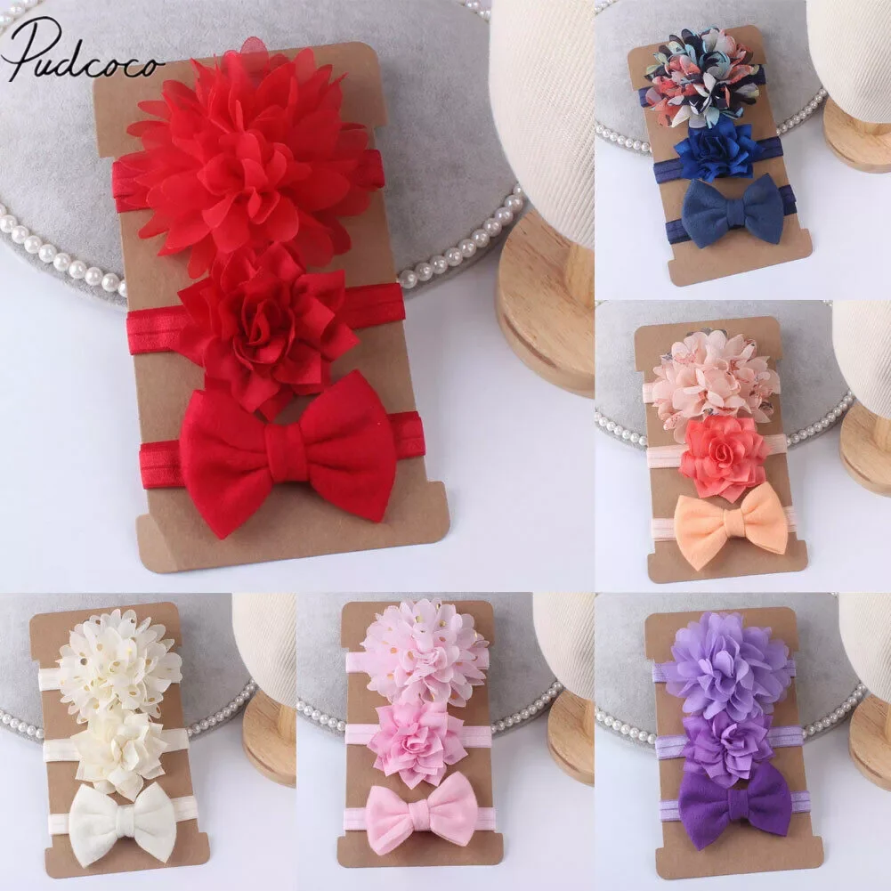 Baby Accessories 3Pcs/set Baby Girls Boys Headbands Toddler Hair Band Solid Newborn Bow Headwear Photo Props Kids Gifts