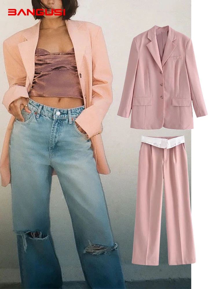 

ZA 2Pcs 2022 New Spring Women Solid Blazer Suits Fashion Office Outfits Single Breasted Jacket Female Outerwear Chic Veste Femme