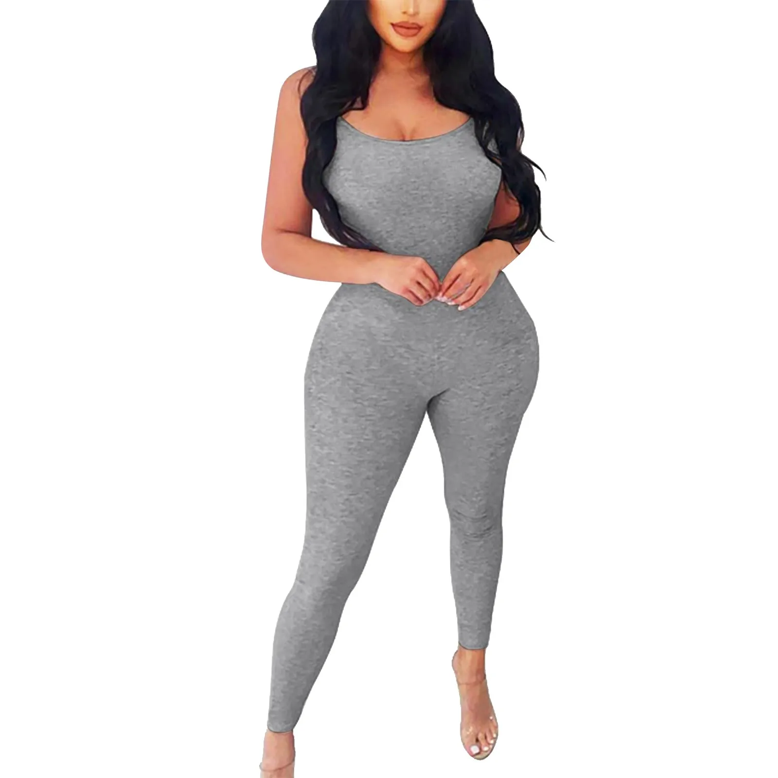 

Spaghetti Strap Jumpsuits Women Long Skinny Rompers Sleeveless Workout Bodycon Overalls Sportswear Fashion Gym Basic Jumpsuit