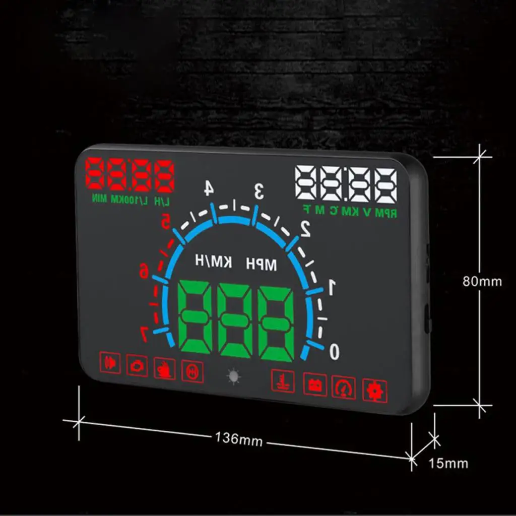 

E350 HD Black Car Wired Head Up Display Speedometer Voltage Windscreen KM/h