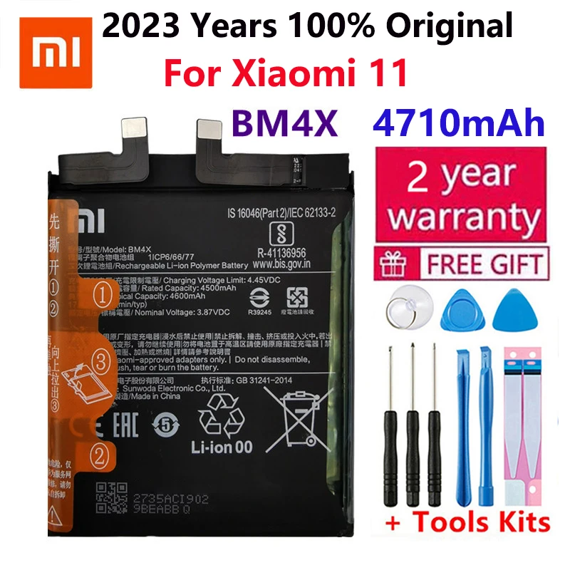 

100% Original Xiao Mi BM4X 4710mAh Phone Battery For Xiaomi 11 Xiaomi11 Mi11 Replacement Batteries Bateria