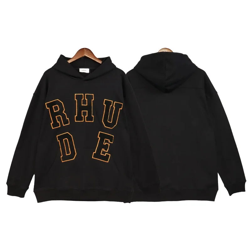 

23SS Towel Embroidery Letter Rhude Hoodies Men Women EU Size 100% Cotton Rhude Pullover High Street Autumn Winter