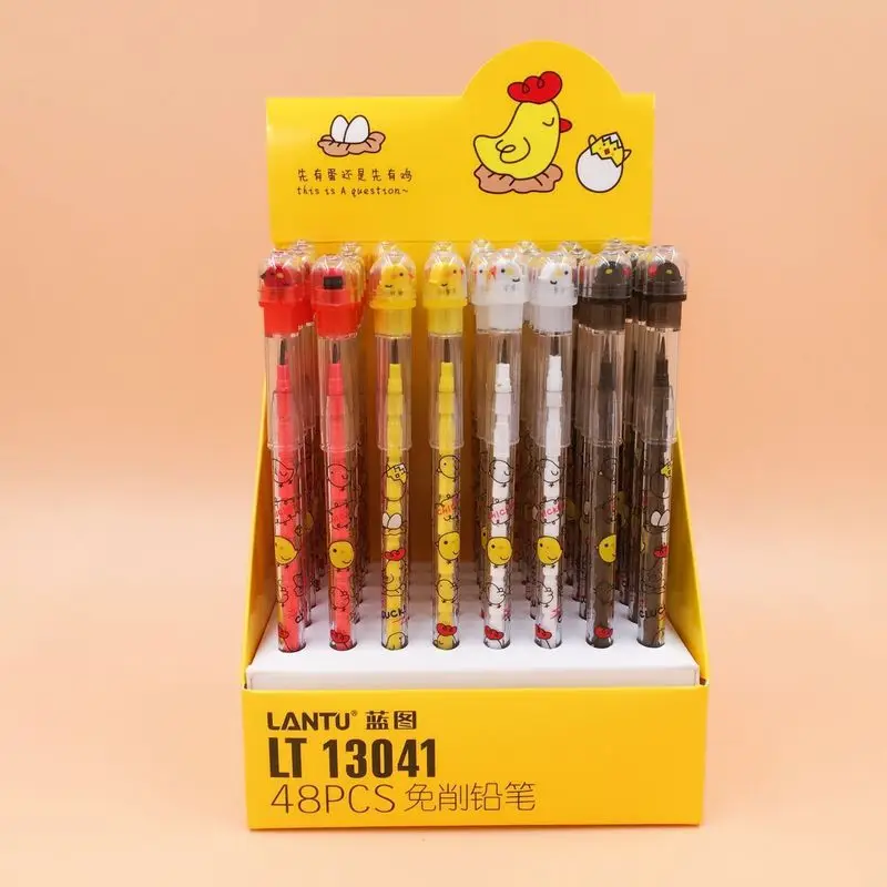 24/48pcs Cute Chicken Non-sharpening Pencil Pen Cap Hb Lead Students Writing Pens School Stationery Pencil For Kid Office Supply