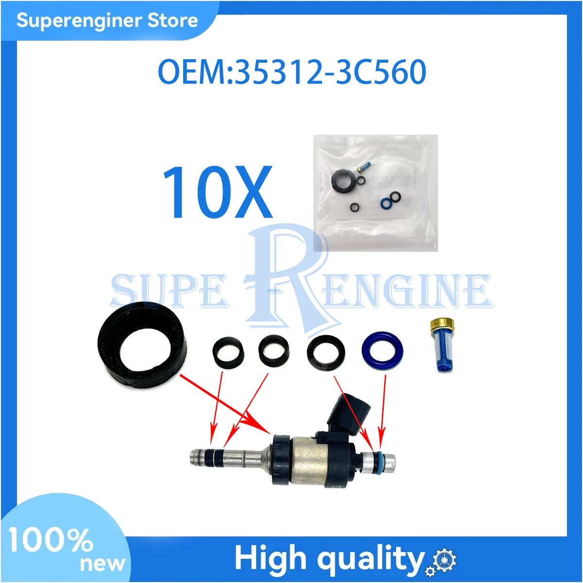 

10X 35312-3C560 35312 3C700/3C710 Комплект уплотнений топливной форсунки для Hyundai Azera Santa Fe Genesis Kia K900 Sorento 353123C560
