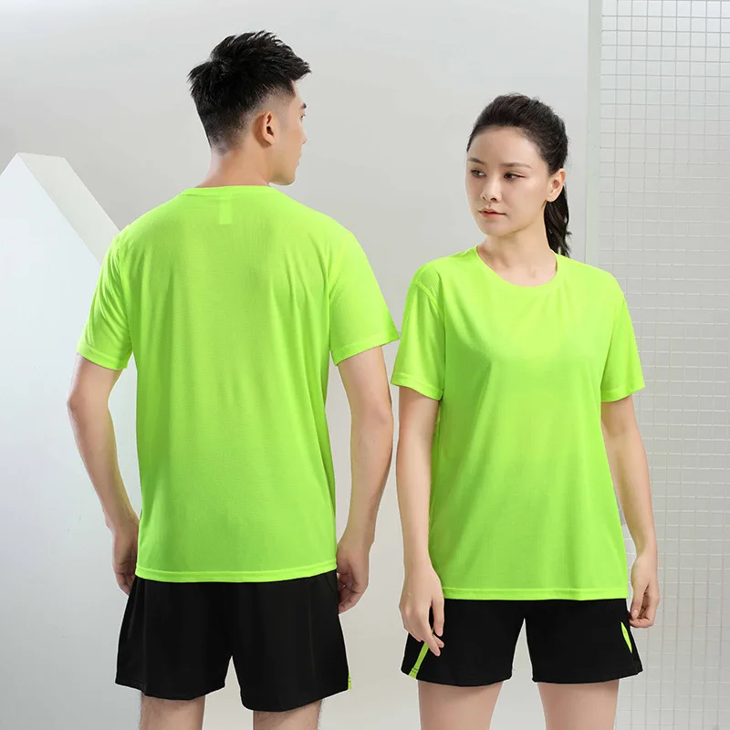 

Couples Sports Short-sleeved T-shirt Men Women Marathon Run Quick-drying Breathable Loose Fitness Tops Team Uniforms Oversized