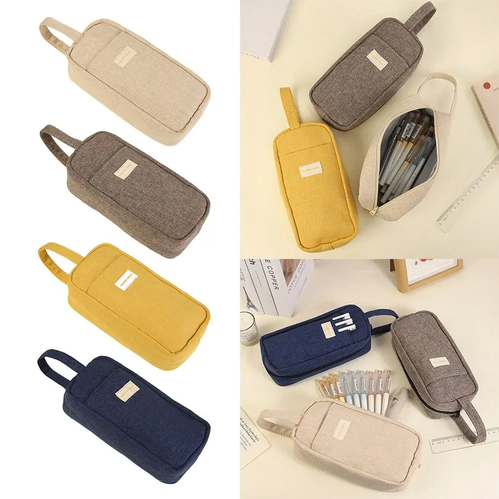 

Canvas Pen Bag Multi-function Solid Color Large Capacity Pen Storage Pouch Stationery Organizer School Office Supplies