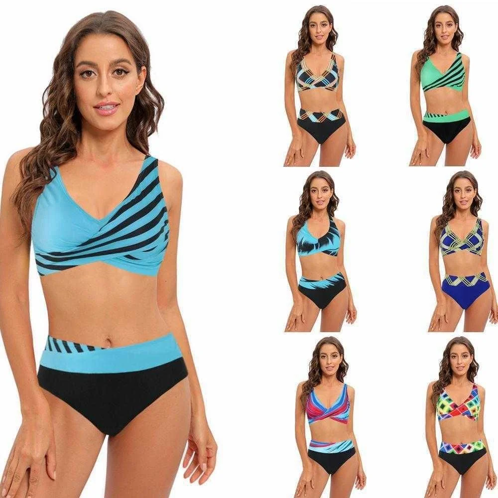 

Huarui Swimwear New 2022 Split Multicolor Printing Bikini Multi Color Printed High Waist Sexy Swimsuit for Women