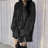 houzhou casual black blouse women long sleeve oversized korean style white sihrts female basic harajuku streetwear clothes